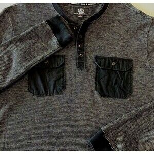 Rock & Republic Men’s M Henley Shirt Black Gray Thermal Waffle Knit Streetwear